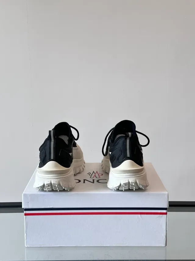 Moncler Zapatillas Chunky Negro Blanco Suela Lug Overlay Malla Patrón Grid 3