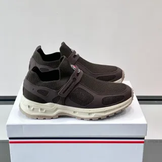 Moncler Brown Beige Slip-On Mesh Upper Sneakers