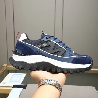 Moncler Navy Black Blue Suede And Mesh Upper White Midsole Stripe Sneakers