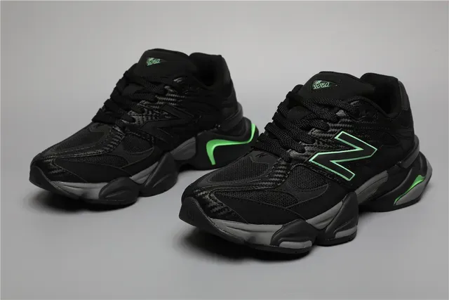 New Balance 9060 黑色绿色厚底分层中底碳纤维纹理覆盖生活方式运动鞋 5