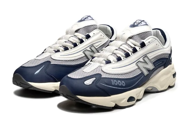 New Balance Navy White Midsole Malha E Overlay Sintético Tênis Chunky 2