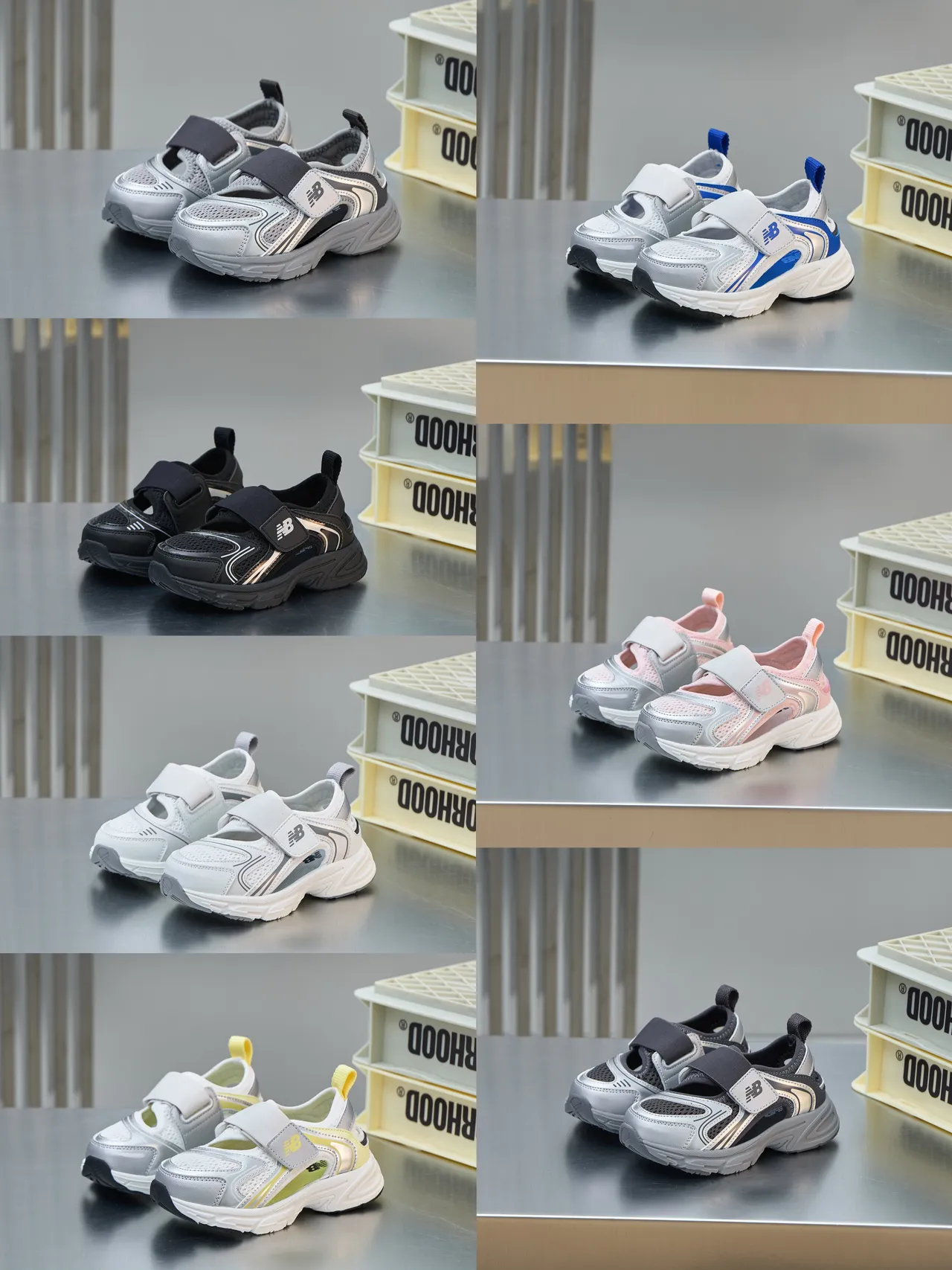 New Balance Argent Noir Semelle Intermédiaire Fermeture Sangle Velcro Sneakers Chunky 2