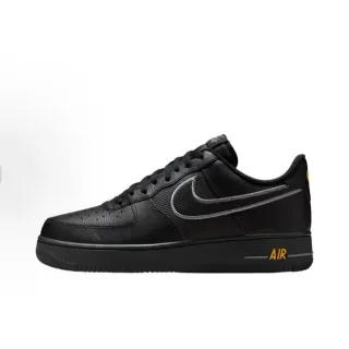 Nike Air Force 1 Couro e malha pretos e dourados na parte superior Contorno Swoosh Prateado Metálico tênis lifestyle