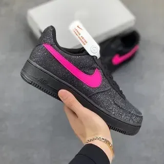 Nike Air Force 1 متلألئ أسود وردي حذاء أسلوب حياة