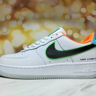 Nike Air Force 1 أبيض أسود أخضر نيون برتقالي سيان حذاء أسلوب الحياة