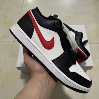 Nike Air Jordan 1 Low أسود أبيض أحمر حذاء أسلوب حياة