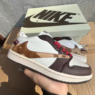 Nike Air Jordan 1 Low أبيض بني جلد بقري أسلوب الحياة أحذية رياضية