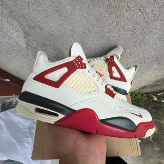 Nike Air Jordan 4 सफेद लाल काला बास्केटबॉल जूते