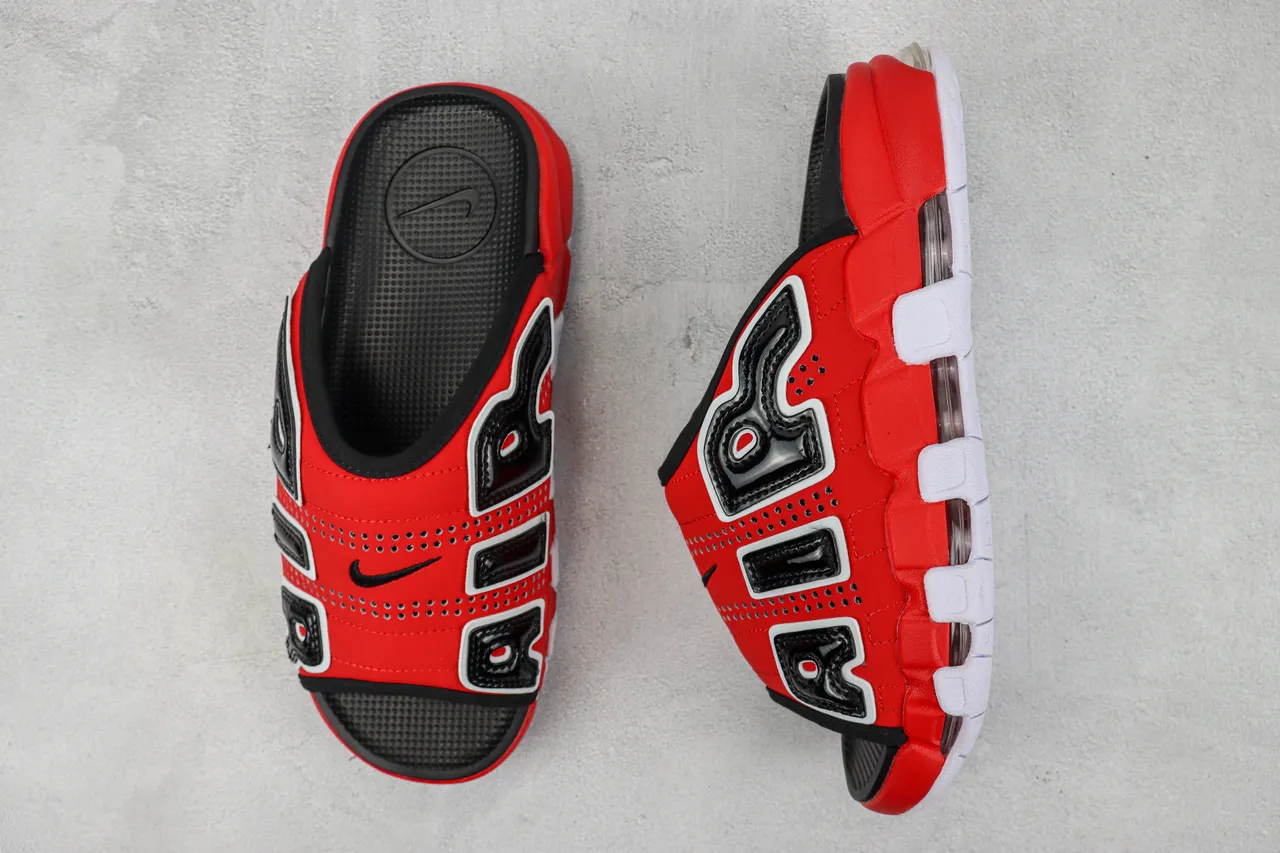 Nike Air More Uptempo Slide rouge noir blanc pantoufles 3