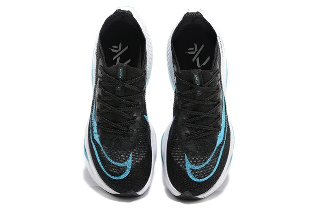 Nike Air Zoom Alphafly Preto e Azul Malha Engineered Superior Completo ZoomX Amortecimento Tênis de Corrida 2