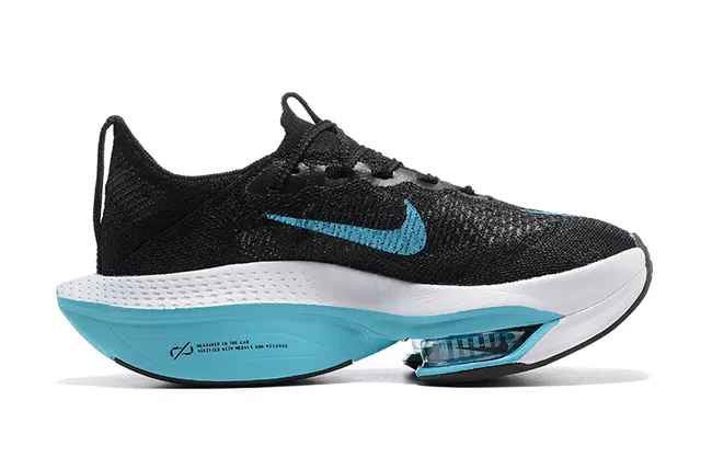 Nike Air Zoom Alphafly Preto e Azul Malha Engineered Superior Completo ZoomX Amortecimento Tênis de Corrida 5