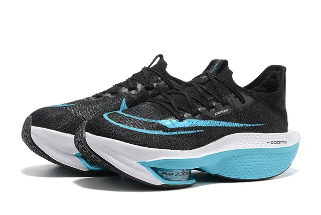 Nike Air Zoom Alphafly Preto e Azul Malha Engineered Superior Completo ZoomX Amortecimento Tênis de Corrida 6