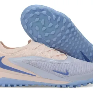 Nike Bege Azul Sapatos de Futebol Turf com Upper de Malha de Baixo Perfil