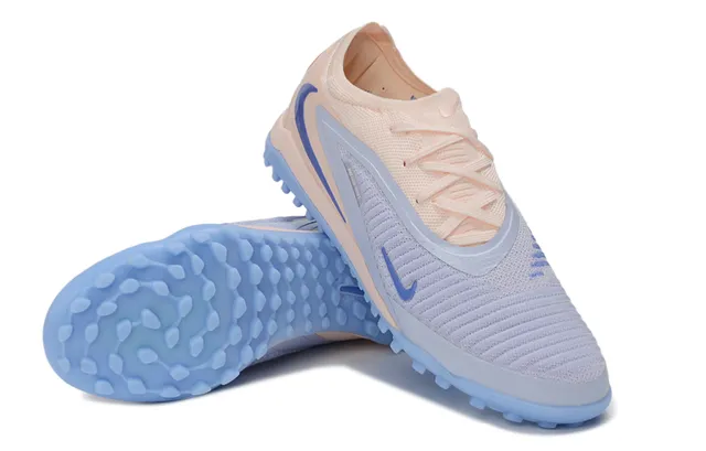 Nike Beige Blue Low-Profile Knit Upper Turf Soccer Shoes 3