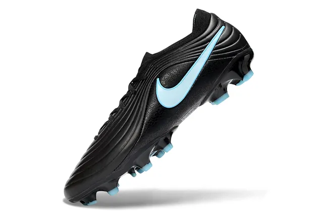 Nike Zapatos de fútbol negros y azules con empeine sintético ribeteado, cuello bajo y para terreno firme 3
