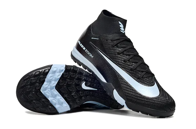 Nike Black Blue Sock-Fit Collar Textured Knit Upper Turf Soccer Shoes 2