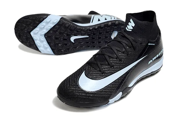 Nike Black Blue Sock-Fit Collar Textured Knit Upper Turf Soccer Shoes 3