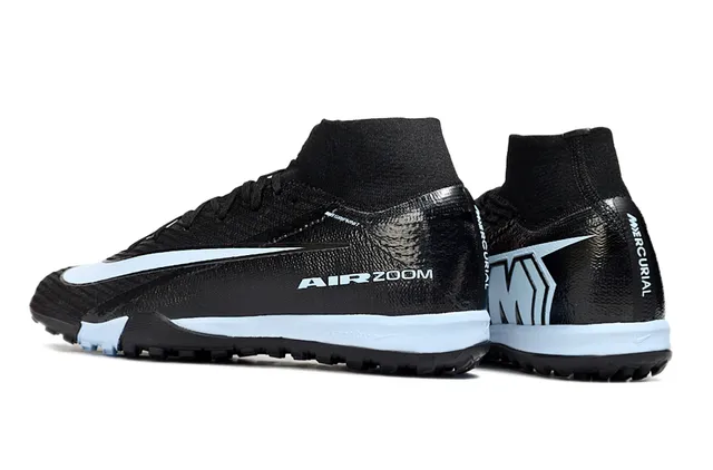Nike Black Blue Sock-Fit Collar Textured Knit Upper Turf Soccer Shoes 4
