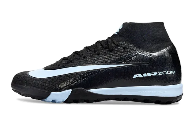 Nike Black Blue Sock-Fit Collar Textured Knit Upper Turf Soccer Shoes 6