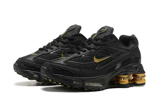 Nike Preto Dourado Malha E Sintético Superior Swoosh Logo Tênis Lifestyle 6
