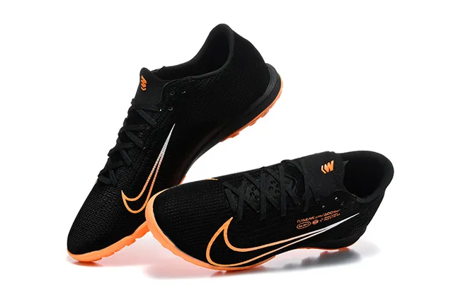 Nike Preto Laranja Flyweave Malha Parte superior ACC Marca Sapatos de Futebol Indoor 2