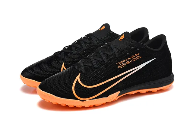 Nike Preto Laranja Flyweave Malha Parte superior ACC Marca Sapatos de Futebol Indoor 8
