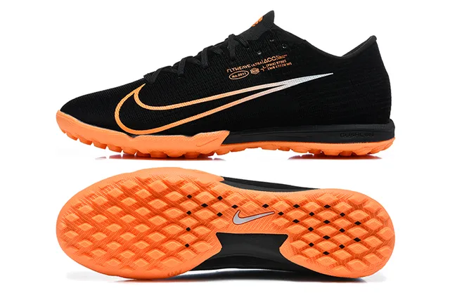 Nike Preto Laranja Flyweave Malha Parte superior ACC Marca Sapatos de Futebol Indoor 9