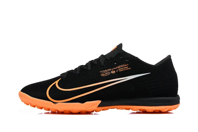 Nike Preto Laranja Flyweave Malha Parte superior ACC Marca Sapatos de Futebol Indoor 10