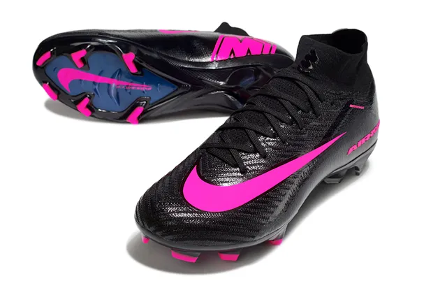 Nike Preto Rosa Alto Corte Colar Ajuste de Meia Upper Texturizado Sintético Grama Firme Sapatos de Futebol 2