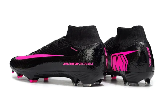 Nike Preto Rosa Alto Corte Colar Ajuste de Meia Upper Texturizado Sintético Grama Firme Sapatos de Futebol 3
