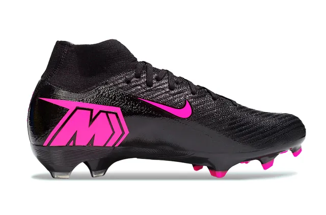 Nike Preto Rosa Alto Corte Colar Ajuste de Meia Upper Texturizado Sintético Grama Firme Sapatos de Futebol 4