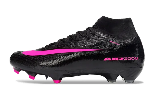 Nike Preto Rosa Alto Corte Colar Ajuste de Meia Upper Texturizado Sintético Grama Firme Sapatos de Futebol 5
