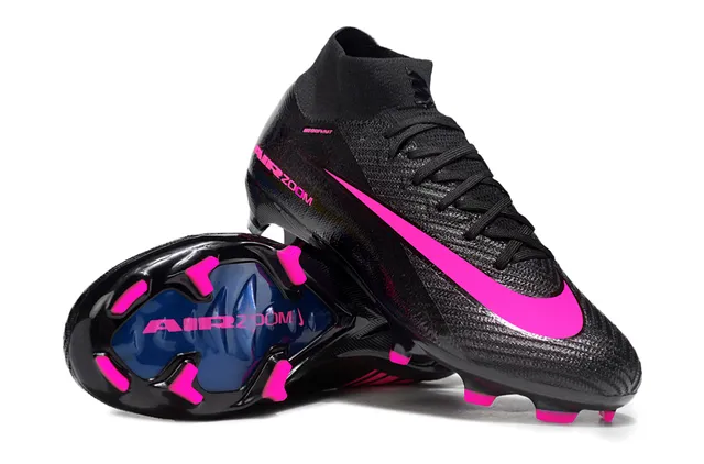 Nike Preto Rosa Alto Corte Colar Ajuste de Meia Upper Texturizado Sintético Grama Firme Sapatos de Futebol 6