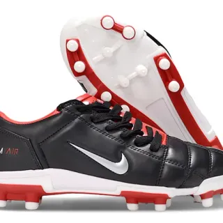 Nike Noir Rouge Cuir matelassé partie supérieure silhouette basse terrain ferme chaussures de football