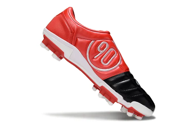Nike Noir Rouge Cuir matelassé partie supérieure silhouette basse terrain ferme chaussures de football 2