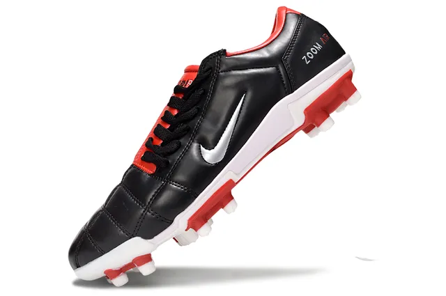 Nike Noir Rouge Cuir matelassé partie supérieure silhouette basse terrain ferme chaussures de football 3