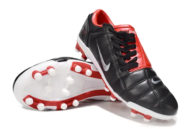 Nike Noir Rouge Cuir matelassé partie supérieure silhouette basse terrain ferme chaussures de football 4