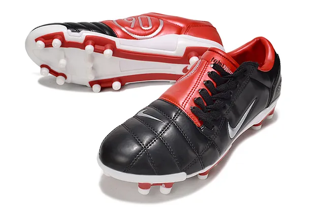 Nike Noir Rouge Cuir matelassé partie supérieure silhouette basse terrain ferme chaussures de football 5