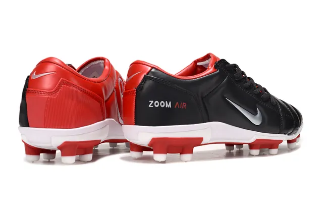 Nike Noir Rouge Cuir matelassé partie supérieure silhouette basse terrain ferme chaussures de football 6