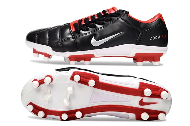 Nike Noir Rouge Cuir matelassé partie supérieure silhouette basse terrain ferme chaussures de football 7