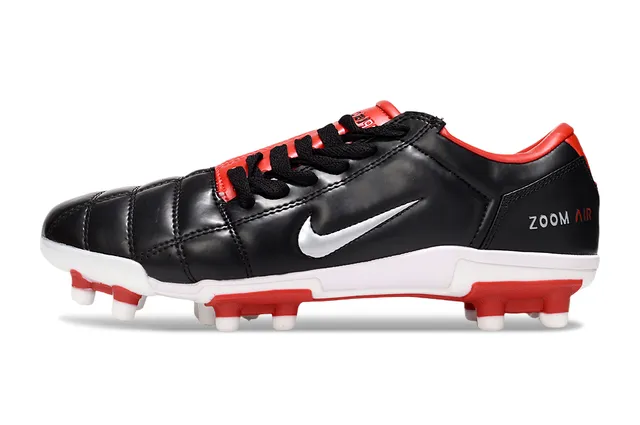 Nike Noir Rouge Cuir matelassé partie supérieure silhouette basse terrain ferme chaussures de football 8