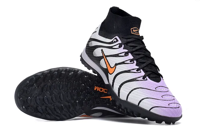 Nike Preto Branco Padrão Ondulado Recobrimentos Sintéticos Colar Ajustável a Meia Sapatos de Futebol para Gramado 2