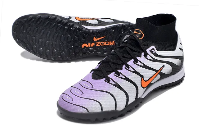 Nike Preto Branco Padrão Ondulado Recobrimentos Sintéticos Colar Ajustável a Meia Sapatos de Futebol para Gramado 3