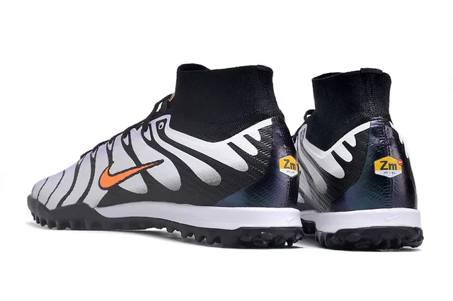 Nike Preto Branco Padrão Ondulado Recobrimentos Sintéticos Colar Ajustável a Meia Sapatos de Futebol para Gramado 4