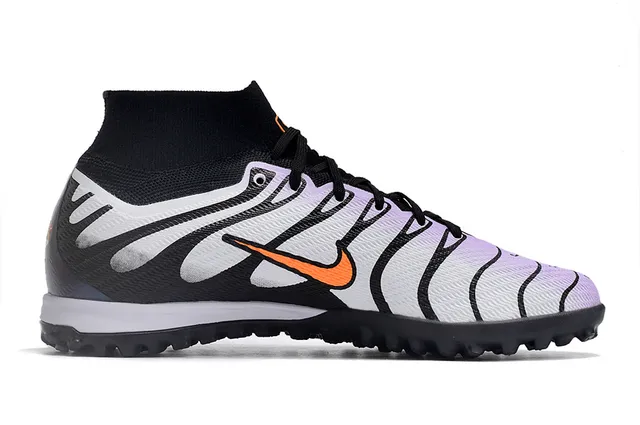 Nike Preto Branco Padrão Ondulado Recobrimentos Sintéticos Colar Ajustável a Meia Sapatos de Futebol para Gramado 5