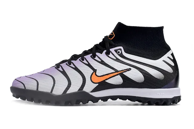Nike Preto Branco Padrão Ondulado Recobrimentos Sintéticos Colar Ajustável a Meia Sapatos de Futebol para Gramado 6