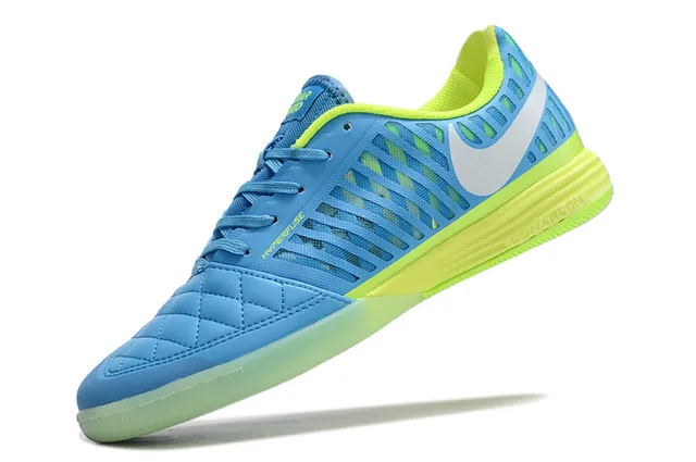 Nike Zapatillas de fútbol indoor azul verde con capucha de dedo acolchada perforada de material sintético jaula 3