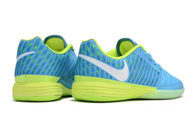 Nike Zapatillas de fútbol indoor azul verde con capucha de dedo acolchada perforada de material sintético jaula 5