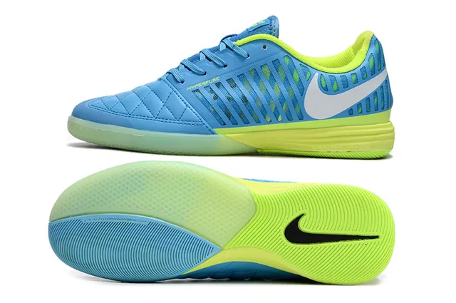 Nike Zapatillas de fútbol indoor azul verde con capucha de dedo acolchada perforada de material sintético jaula 6