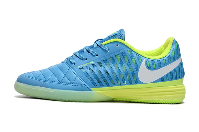 Nike Zapatillas de fútbol indoor azul verde con capucha de dedo acolchada perforada de material sintético jaula 7